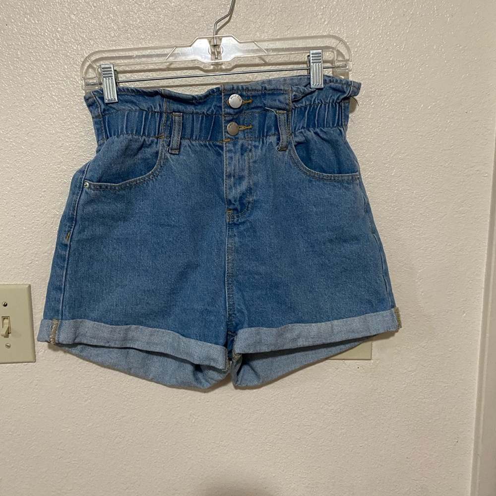 Blue High Waist Denim Shorts Relaxed Fit